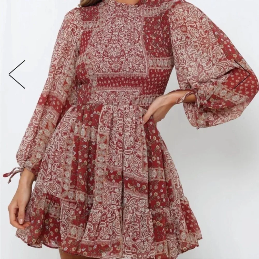 NWT Hello Molly ruffle neck pattern fit and flare mini dress size 4 - Picture 2 of 13